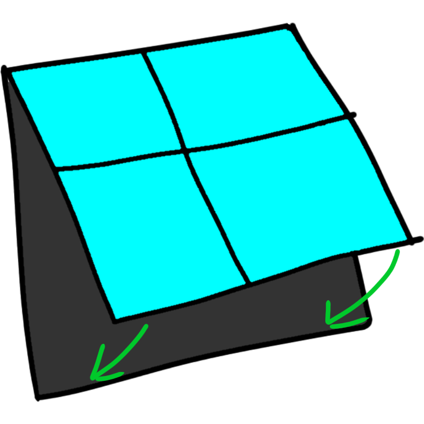 a slightly open blue window. Two small green arrows go towards the wall, showing that the window is closing